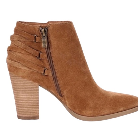 Franco Fortini Shoes - Franco Fortini Suede Ankle Boot Leather Bootie Stacked Heel Tan Strap Size 10
